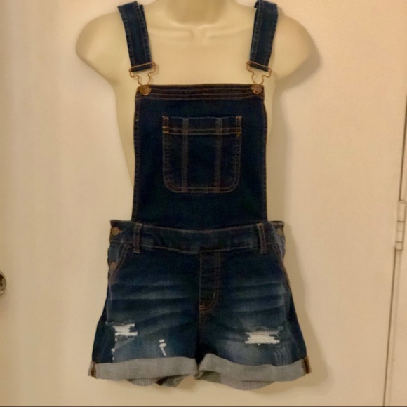 dark wash overall shorts